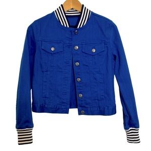 Sperry Topsider Jean Jacket Royal Blue Striped Knit Cuffs XS Nautical Coastal